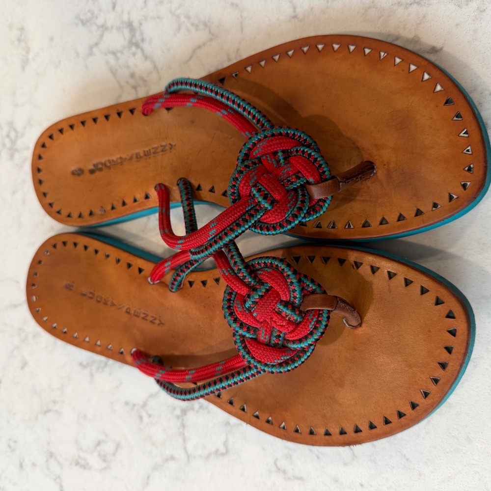 Lucky Penny 8 Tan Leather Sailor Knot Paracord Rope  Sandals Teal Anthropologie